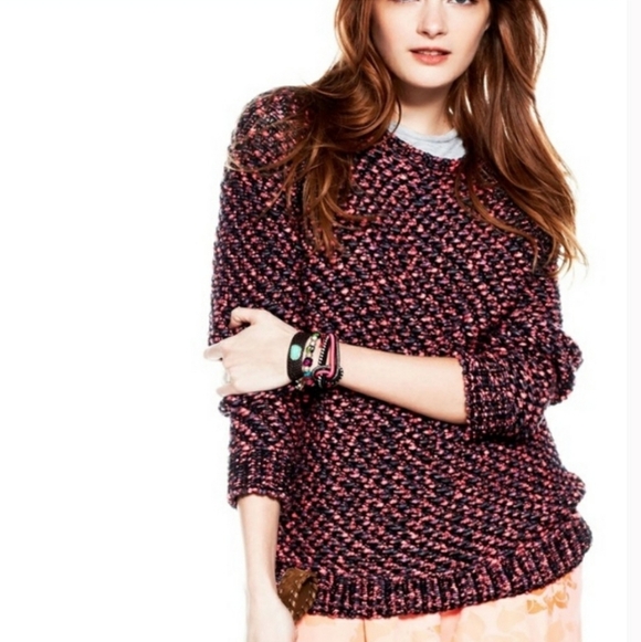 Maje Knit Crochet Sweater. Bright neon pink and black. Size 1 (small). - Picture 1 of 13